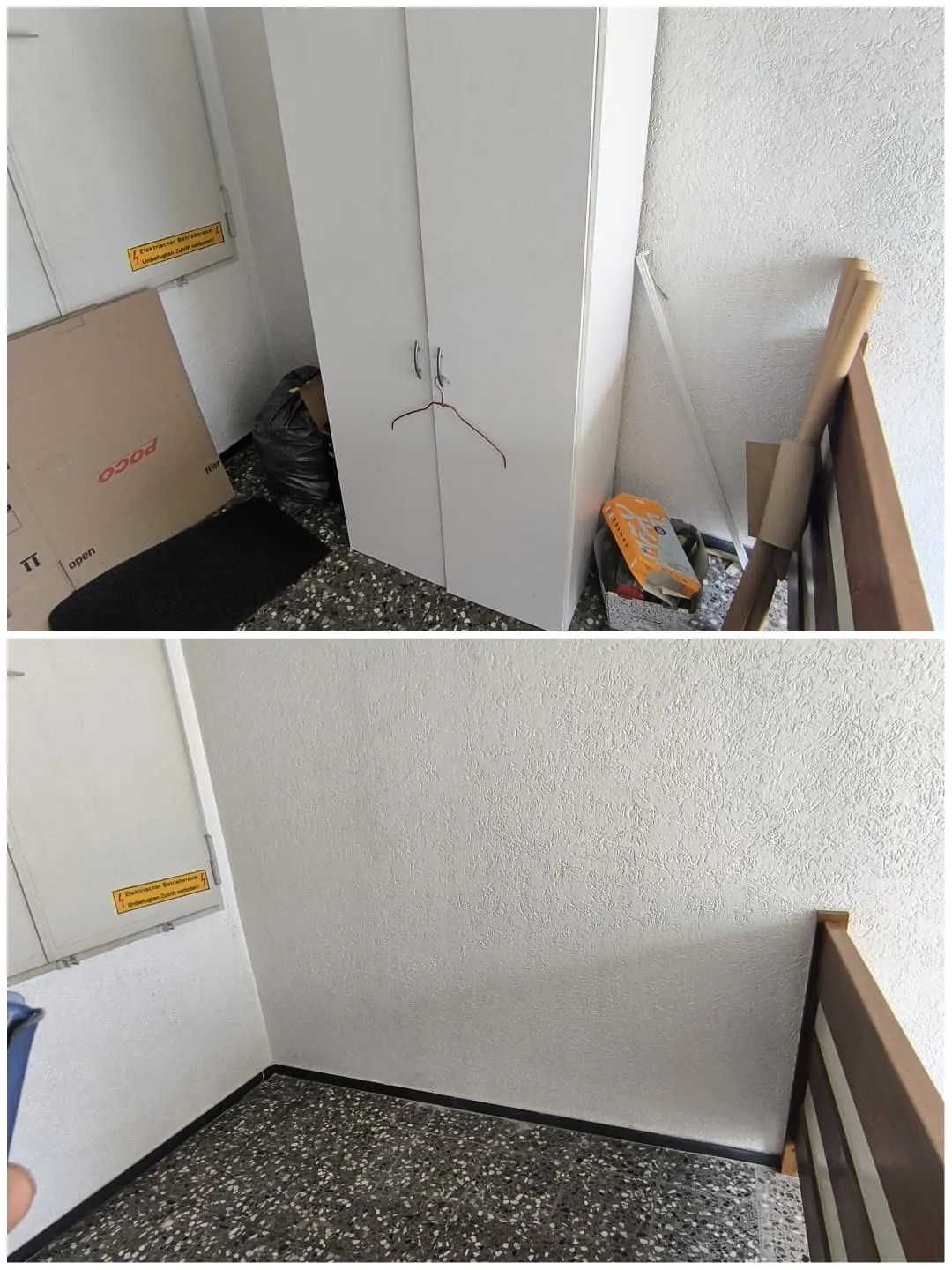 Flur Entrümpelung vorher nachher – Schrank und Kartons entfernt durch HaDiCo Mönchengladbach