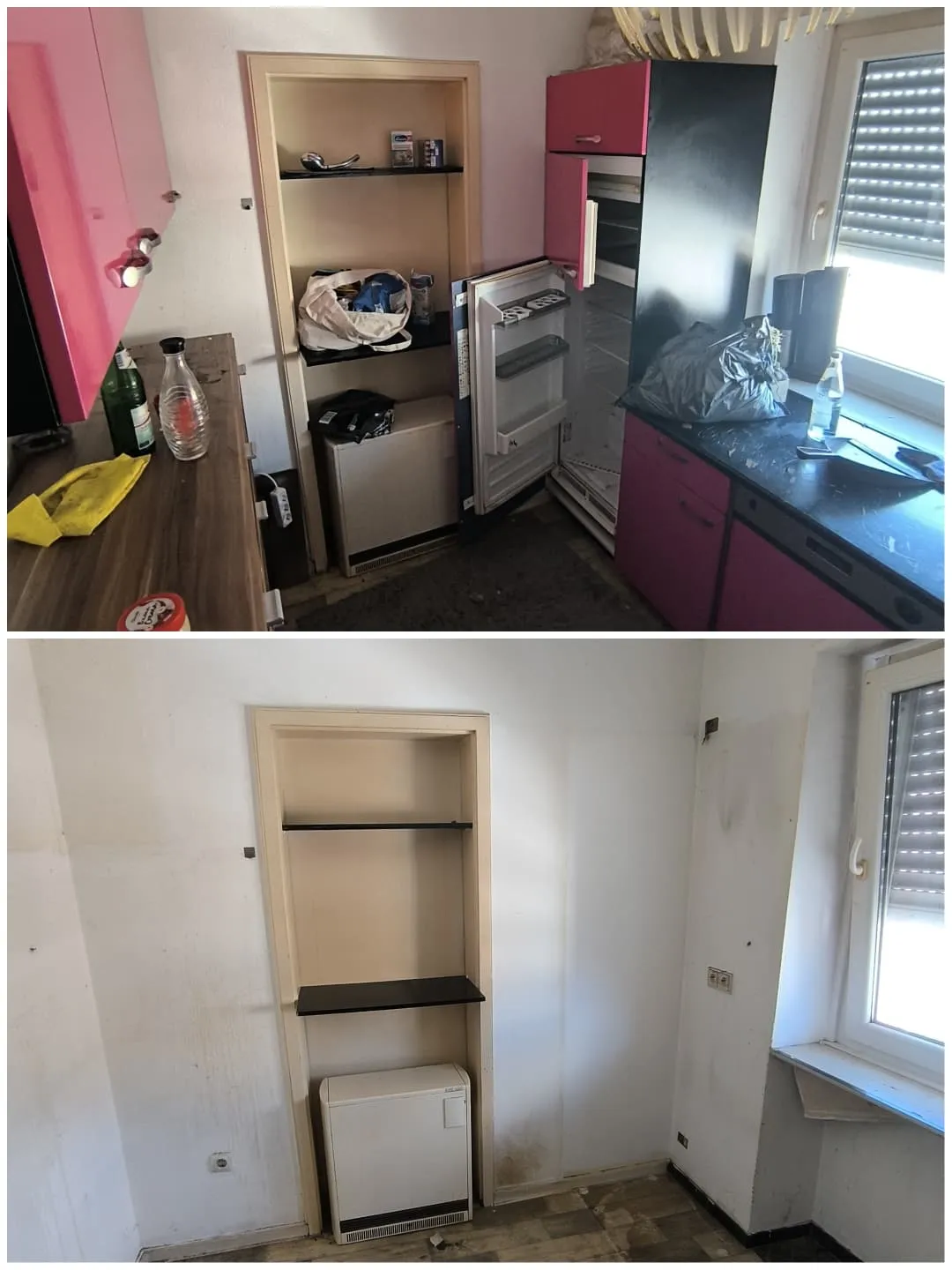 Küche Haushaltsauflösung vorher nachher – Kühlschrank und Elektrogeräte entsorgt durch HaDiCo Mönchengladbach