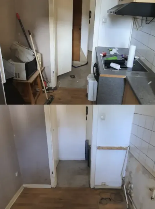 Küchenräumung in Mönchengladbach – Küche vor und nach der Entrümpelung komplett leer